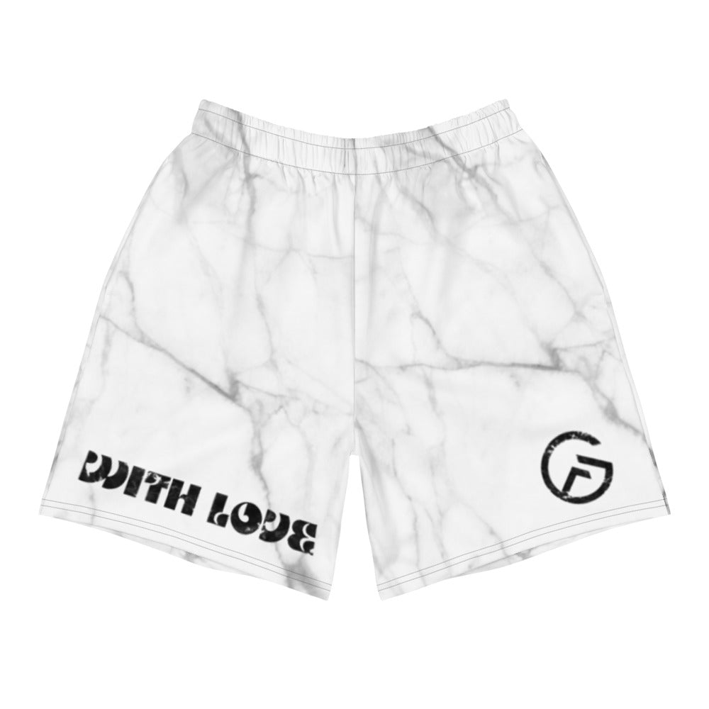 With Love - White Marble - Men's Athletic Long Shorts